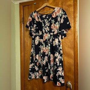 Women’s Floral Wrap Dress - Navy with Pink Floral